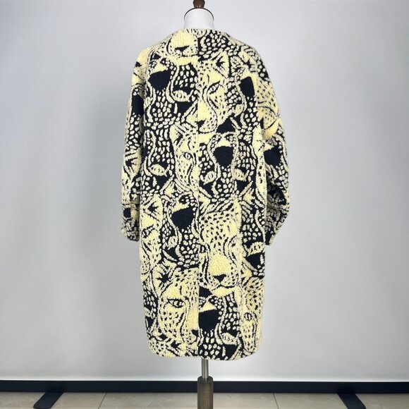 NWOT Farm Rio Midnight Leo Long Cardigan Wool Blend Coat Size XL Black Cream - Picture 7 of 14